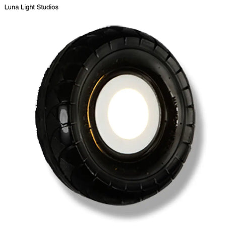 Farmhouse Led Wall Sconce With Metallic Tyre Design - Black 10/16 Width