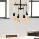 Farmhouse Metallic 4-Bulb Hanging Chandelier Lamp - Pipe Indoor Ceiling Light With Faucet In Black