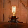 Farmhouse Mini Table Lamp - Industrial Wrought Iron Standing Light With Bare Bulb In Black