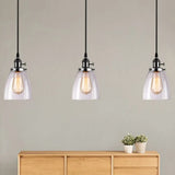 Farmhouse Multi-Pendant Light Fixture With Ribbed Clear Glass Shades For Dining Room: Linear Canopy