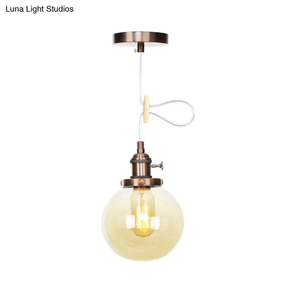 Farmhouse Orbit Pendant Light With Amber/Clear Glass And Adjustable Cord In 3 Elegant Finish Options