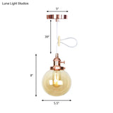 Farmhouse Orbit Pendant Light With Amber/Clear Glass And Adjustable Cord In 3 Elegant Finish Options