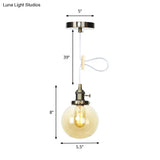 Farmhouse Orbit Pendant Light With Amber/Clear Glass And Adjustable Cord In 3 Elegant Finish Options