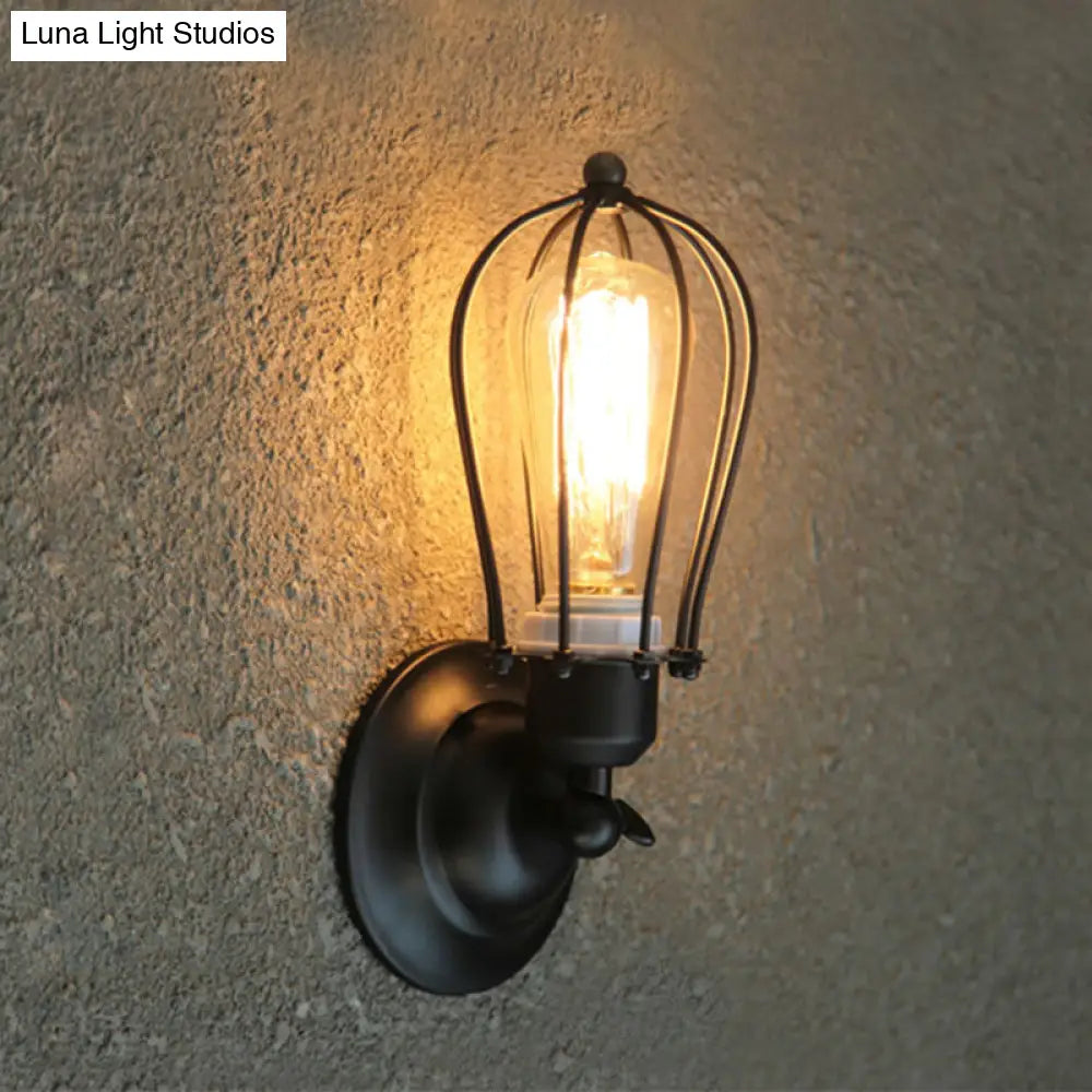 Farmhouse Oval Caged Wall Lamp - Metallic Antique Bronze/Black