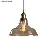 Farmhouse Pendant Lamp With Amber Glass Shade - Stylish Single-Bulb Ceiling Light For Dining Room