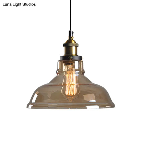 Farmhouse Pendant Lamp With Amber Glass Shade - Stylish Single-Bulb Ceiling Light For Dining Room
