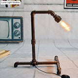 Farmhouse Rust Finish Metal Table Lamp With Curved Pipe Design - 1 Bulb Night Lighting Plug-In Cord