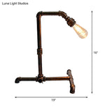 Farmhouse Rust Finish Metal Table Lamp With Curved Pipe Design - 1 Bulb Night Lighting Plug-In Cord