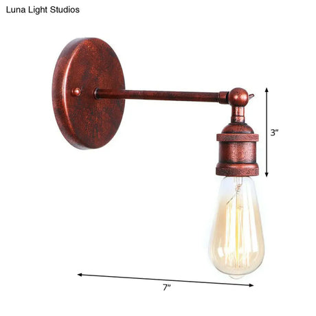 Farmhouse Rust Mesh Wall Lamp With Rotating Single-Bulb: Bowl Cone Or Horn Design - Living Room