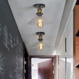 Farmhouse Semi Mount Lighting with Clear Glass Brass Finish Clear / C