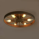 Farmhouse-Style 6-Head Semi Flush Ceiling Light - Metallic Wheel Shade Lamp In Black/Bronze For