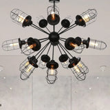 Farmhouse Style Iron Caged Chandelier - 9/12/15 Lights Sputnik Design Black Finish 21 /