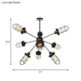 Farmhouse Style Iron Caged Chandelier - 9/12/15 Lights Sputnik Design Black Finish