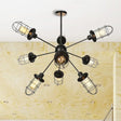 Farmhouse Style Iron Caged Chandelier - 9/12/15 Lights Sputnik Design Black Finish 9 /