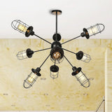 Farmhouse Style Iron Caged Chandelier - 9/12/15 Lights Sputnik Design Black Finish 9 /
