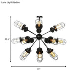 Farmhouse Style Iron Caged Chandelier - 9/12/15 Lights Sputnik Design Black Finish