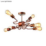 Farmhouse Style Twisted Arm Iron Ceiling Light With 6 Lights Copper Finish - Semi Flush Mount For