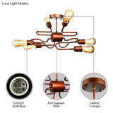 Farmhouse Style Twisted Arm Iron Ceiling Light With 6 Lights Copper Finish - Semi Flush Mount For