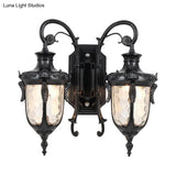 Farmhouse Style Wall Sconce With Dimpled Glass Shade And Scrolled Arms - Iron Black/Bronze 2 Lights