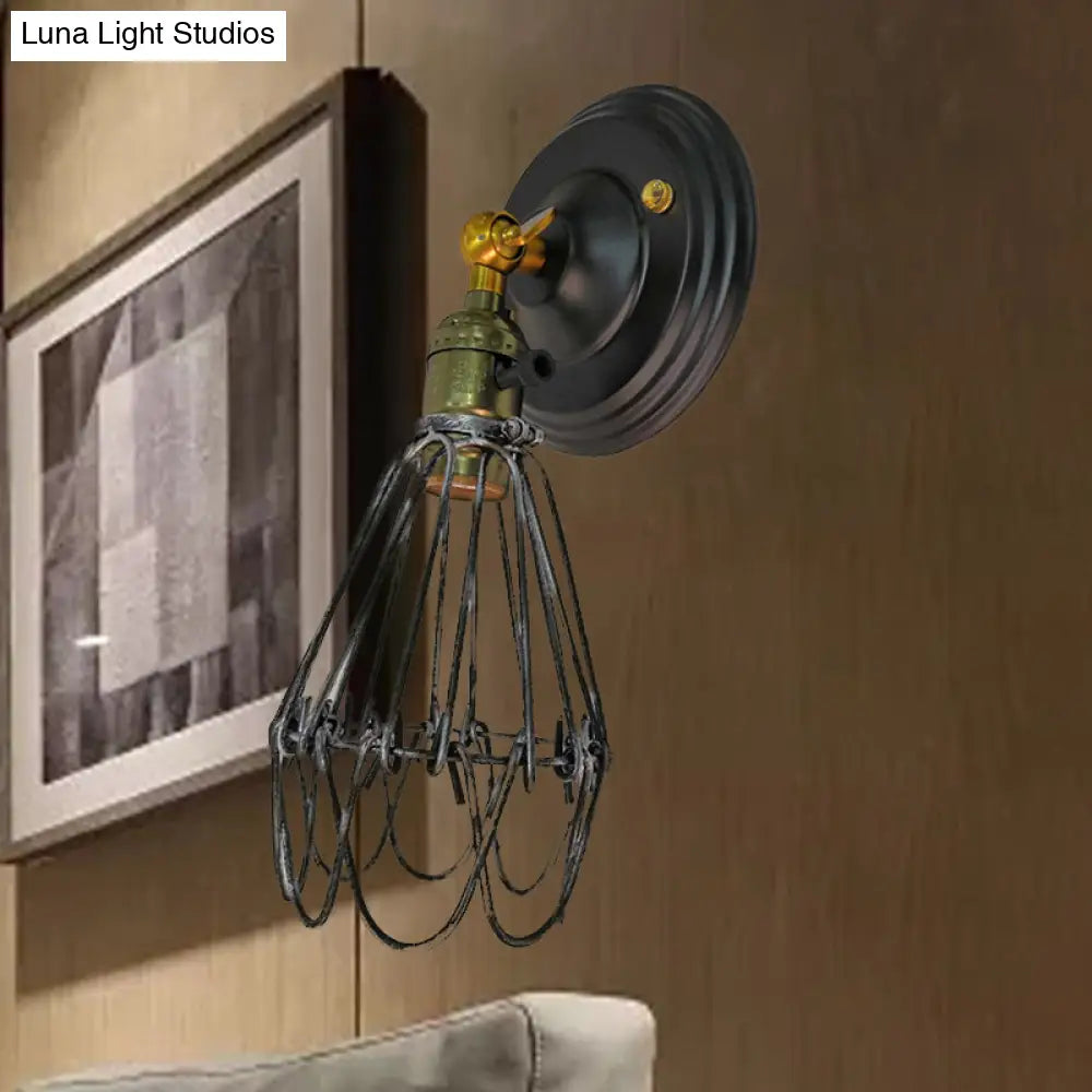 Farmhouse Style Wrought Iron Wall Sconce With Rotatable Lamp 1 Bulb Black/Bronze