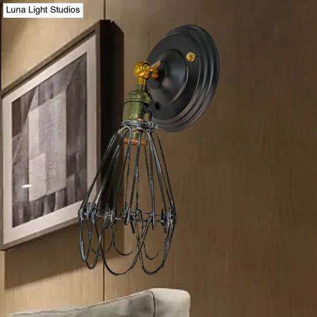 Farmhouse Style Wrought Iron Wall Sconce With Rotatable Lamp 1 Bulb Black/Bronze
