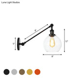 Farmhouse Wall Lighting: Clear Glass Globe 1-Light Fixture In Black/Brass/Bronze 8/12 L