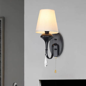 Farmhouse Wall Mount Light With Crystal Drop And Pull Chain - Black Finish / A