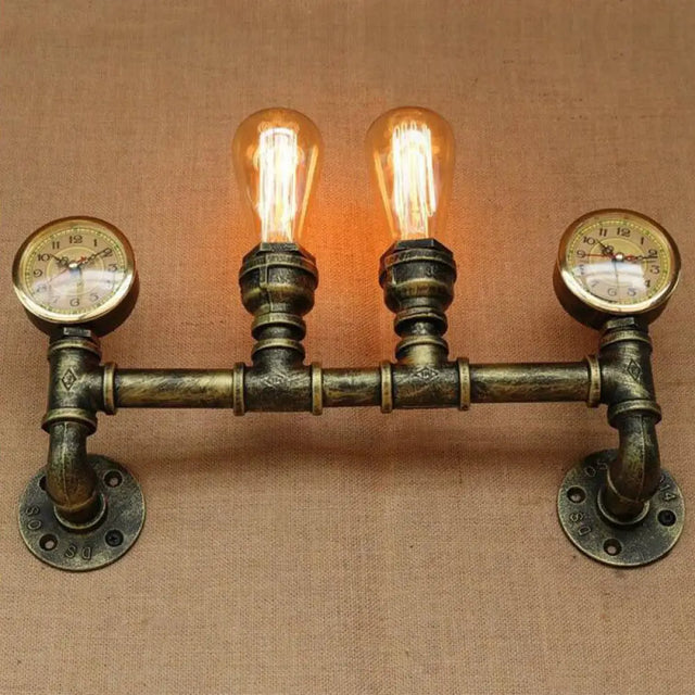 Farmhouse Wall Mount Sconce Light With Iron Brass Finish Pipe Design And 2 Lights