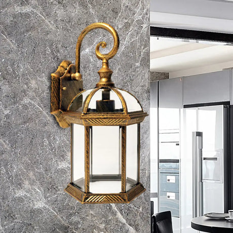 Farmhouse Wall Mounted Clear Glass Sconce With Brass/Black Finish & 1 Bulb Brass