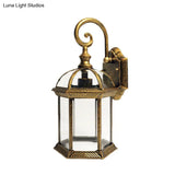 Farmhouse Wall Mounted Clear Glass Sconce With Brass/Black Finish & 1 Bulb