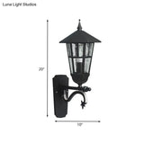 Farmhouse Wall Sconce With Clear Water/Tan Ribbed Glass Black Finish 20/21.5 Wide