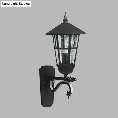 Farmhouse Wall Sconce With Clear Water/Tan Ribbed Glass Black Finish 20/21.5 Wide