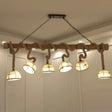 Farmhouse Wood Bowl Shade Pendant Lighting With 6 Fabric Island Lights For Restaurants