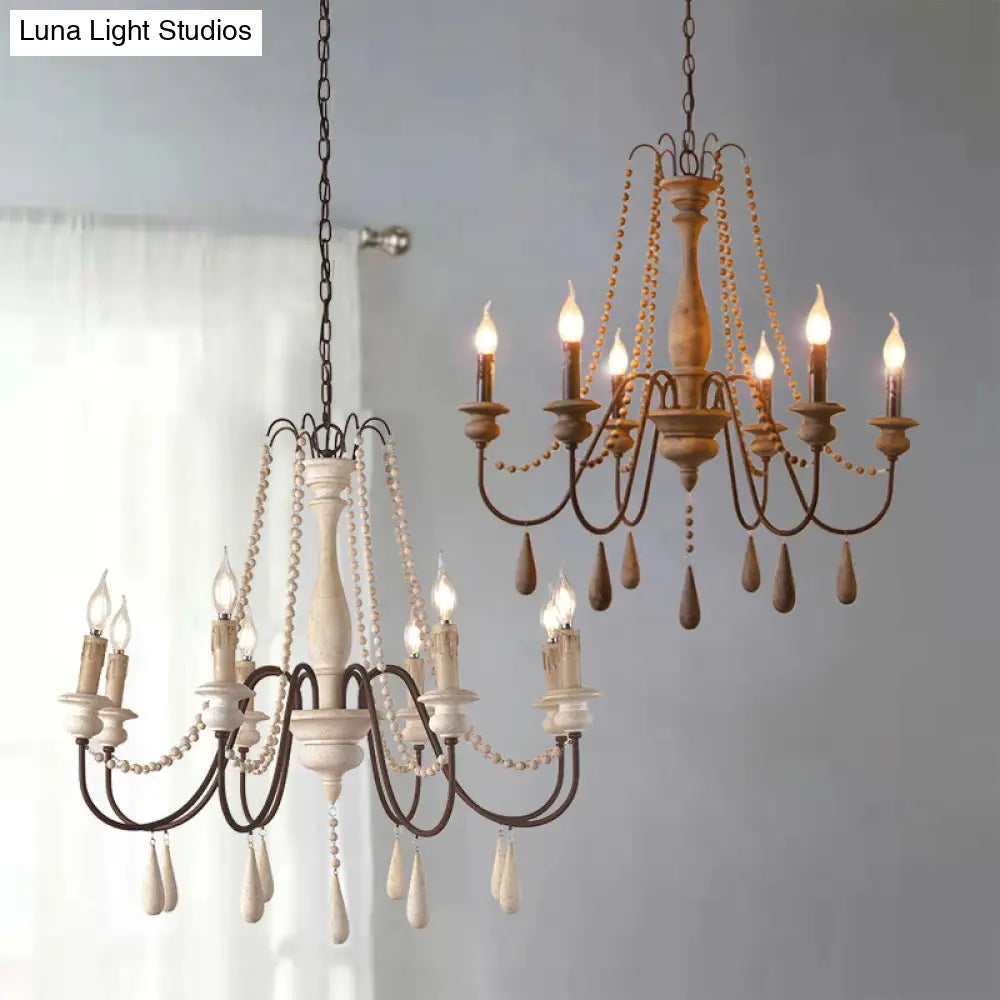 Farmhouse Wood Chandelier: Swooping Arms Candelabra Design Ceiling Light