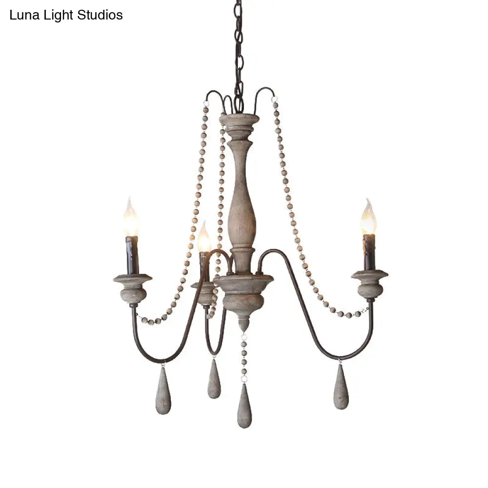 Farmhouse Wood Chandelier: Swooping Arms Candelabra Design Ceiling Light