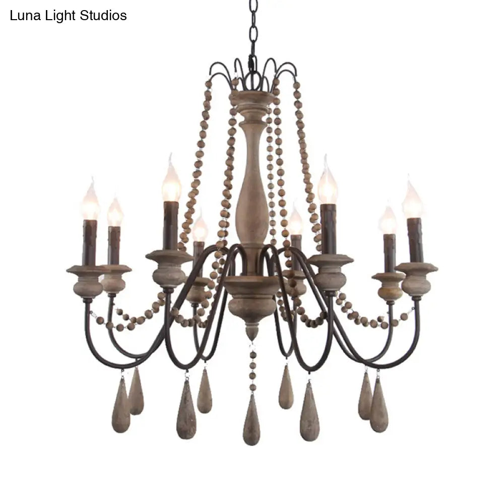 Farmhouse Wood Chandelier: Swooping Arms Candelabra Design Ceiling Light