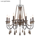 Farmhouse Wood Chandelier: Swooping Arms Candelabra Design Ceiling Light