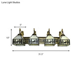 Fashionable Rustic Lodge Wall Light With Forest Deer 4 Lights And Mermaid Art Glass Sconce In Beige