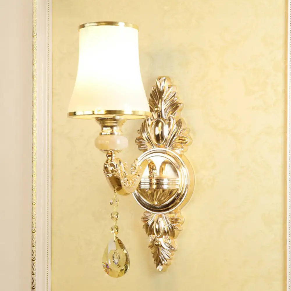 Faux Candle Sconce Traditional Metal Wall Lamp With Shade And Crystal Drop Elegant Lighting Fixture