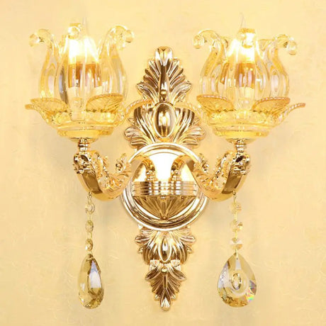 Faux Candle Sconce Traditional Metal Wall Lamp With Shade And Crystal Drop Elegant Lighting Fixture