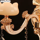 Faux Jade Candle Wall Sconce - Traditional 2-Light Gold Bedroom Lamp With Crystal Deco