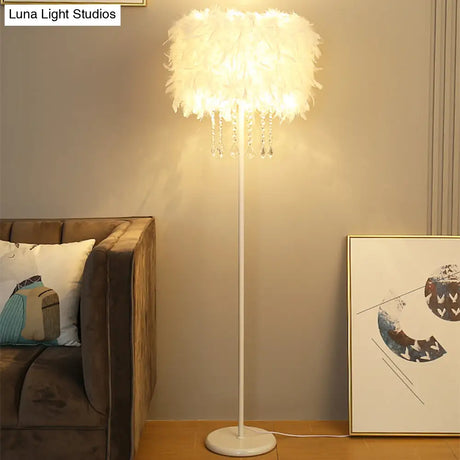 Feather Drum Floor Reading Light - Simple And Modern 1-Light White Gooseneck Lamp With Optional