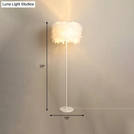 Feather Drum Floor Reading Light - Simple And Modern 1-Light White Gooseneck Lamp With Optional