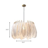Romantic Feather & Metal Pendant Light For Adult Bedroom White 1-Light Drum Suspension