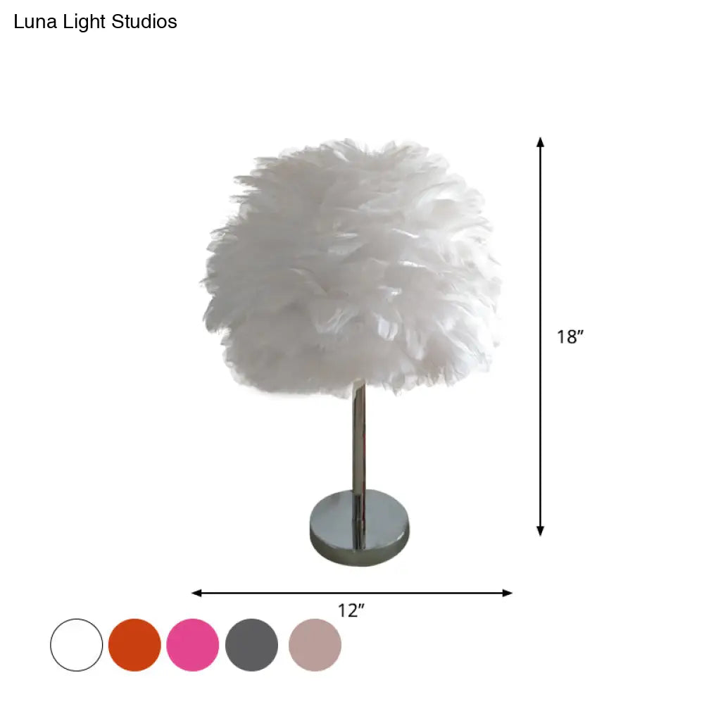 Feathered Modern Artichoke Plug-In Table Light: 1 Light Girls Room Nightstand Lamp (Pink/Grey/White)
