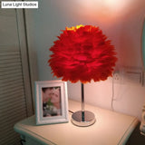 Feathered Modern Artichoke Plug-In Table Light: 1 Light Girls Room Nightstand Lamp (Pink/Grey/White)