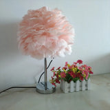Feathered Modern Artichoke Plug-In Table Light: 1 Light Girls Room Nightstand Lamp (Pink/Grey/White)