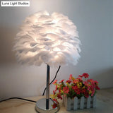 Feathered Modern Artichoke Plug-In Table Light: 1 Light Girls Room Nightstand Lamp (Pink/Grey/White)