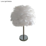 Feathered Modern Artichoke Plug-In Table Light: 1 Light Girls Room Nightstand Lamp (Pink/Grey/White)