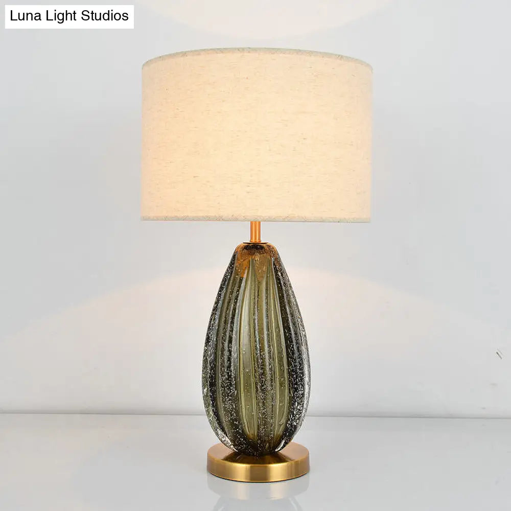 Federica - Vintage 1-Light Melon Table Lamp Ideas Hand-Worked Green Bubble Glass Night Lighting